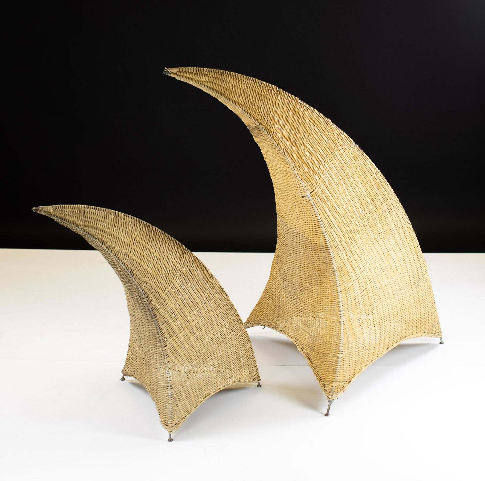 Pair of Vintage Wicker Curled Pyramid Floor Lamps (1 of 13)