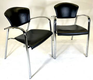 Pair of Chrome and Black Leather Brayton Arm Chairs: Pair of Brayton International Collection Steelcase Chrome and Black Leather Armchairs.21 1/4" W x 23 1/2" D x Overall Height 31 1/4", Seat Height 18 1/4"***Pick up for this item is in Millburn, NJ 070