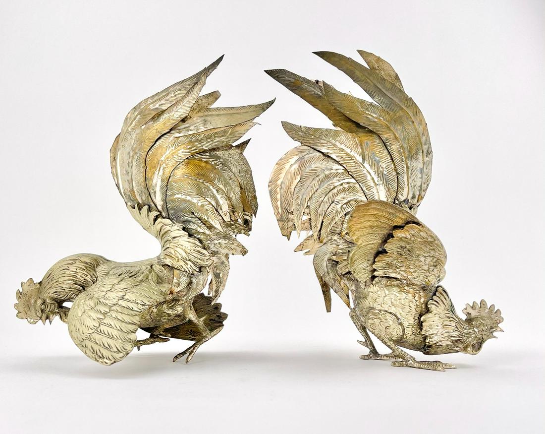 Two Silver Plated Fighting Roosters (1 of 14)
