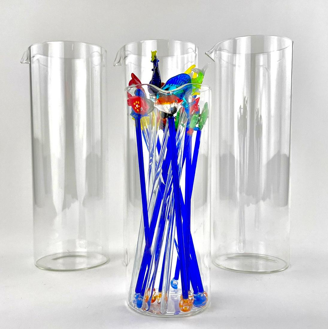 4 Glass Pitchers Colored Glass Swizzle Sticks (1 of 12)