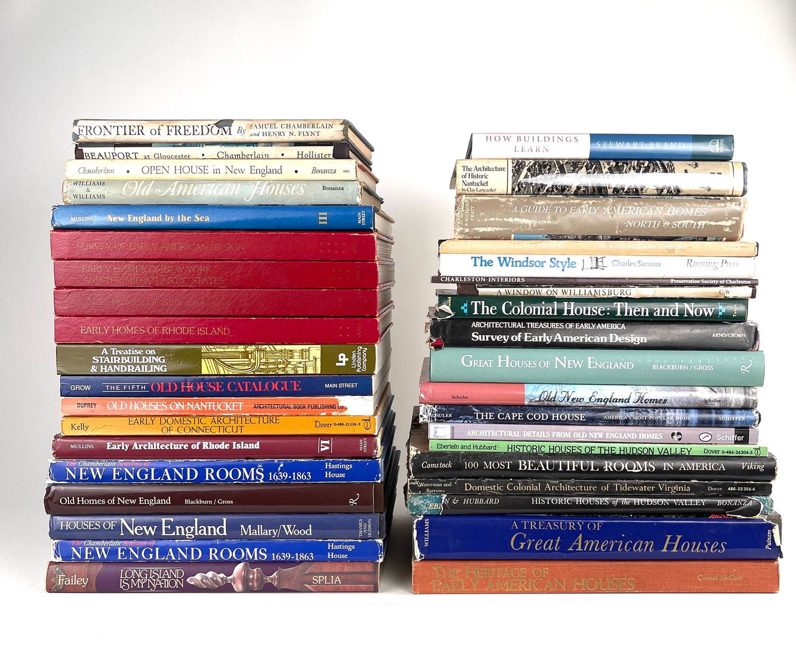 Assortment of Hardcover Books: Early American Architecture Buffs! Colonial Architecture, Regency, Federal, Williamsburg, Plantation, Thomas Jefferson, Etc. Assortment of books on New England, Colonial Style, Beautiful Rooms and Hou