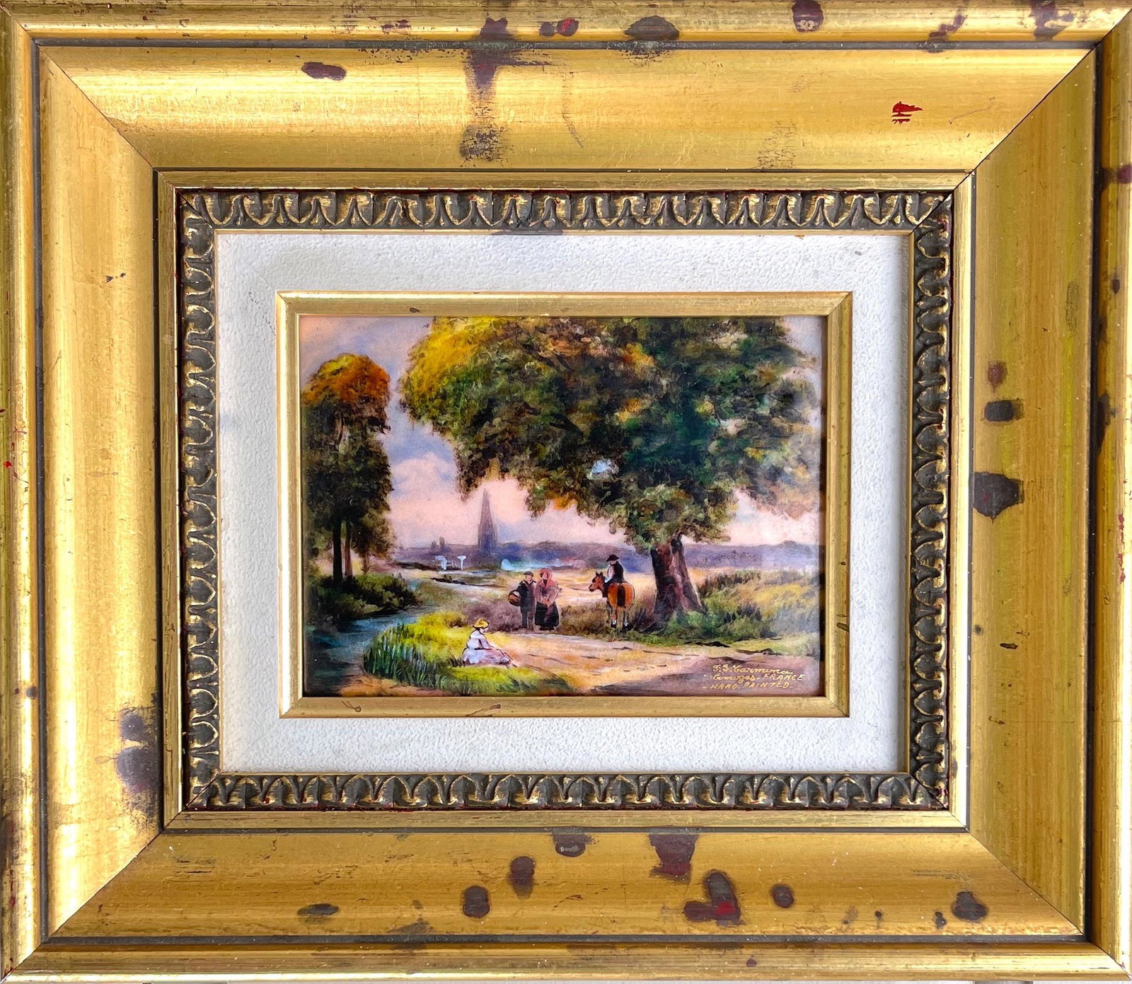 F.J. Carmona Capodimonte Hand Painted Limoges Porcelain Plaque: Beautiful Limoges hand painted plaque. Measures W5.5" x H4.25".