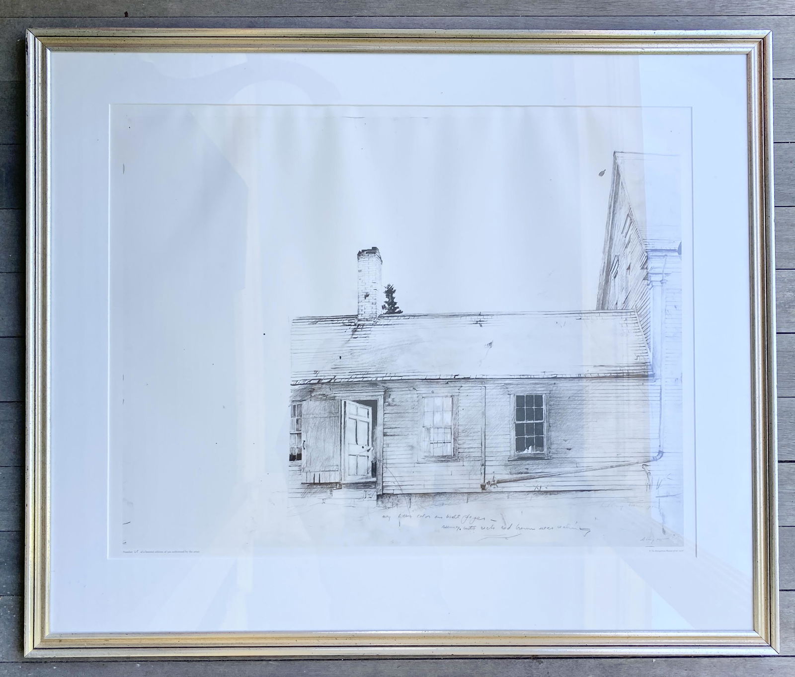Andrew Wyeth House Drawing Study, Limited Edition Print, Framed: Print of Andrew Wyeth's Drawing of the Olsons' Brandywine River Museum. Numbered in pencil, 68 out of a 300 print run, put out by the Metropolitan Museum of Art, 1976. Watermarked and Sealed with the