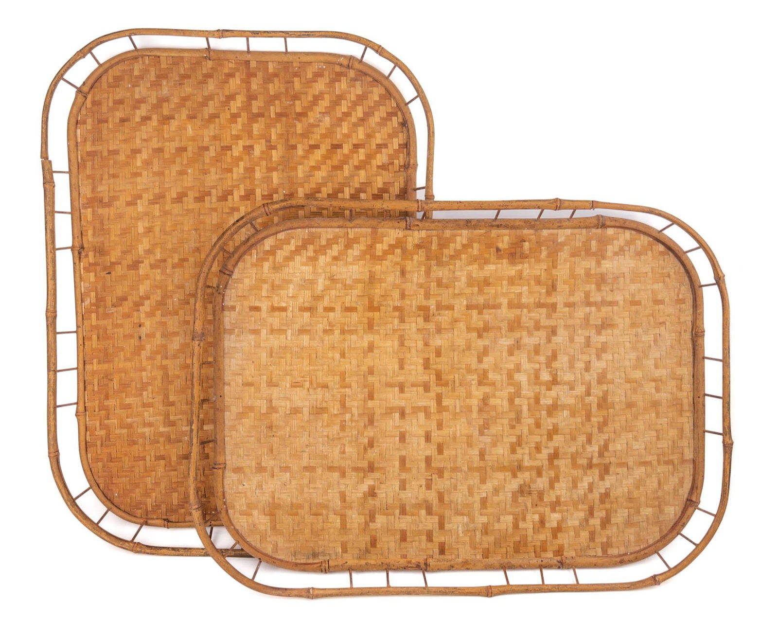 Pair Bamboo and Woven Seagrass Table Top Trays (1 of 7)