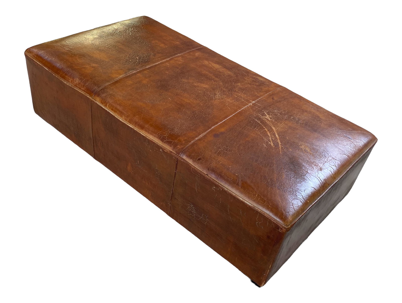 Vintage Rectangular Brown Leather Ottoman (1 of 6)