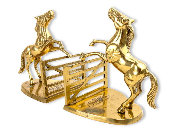 Vintage Jumping Horse Brass Bookends