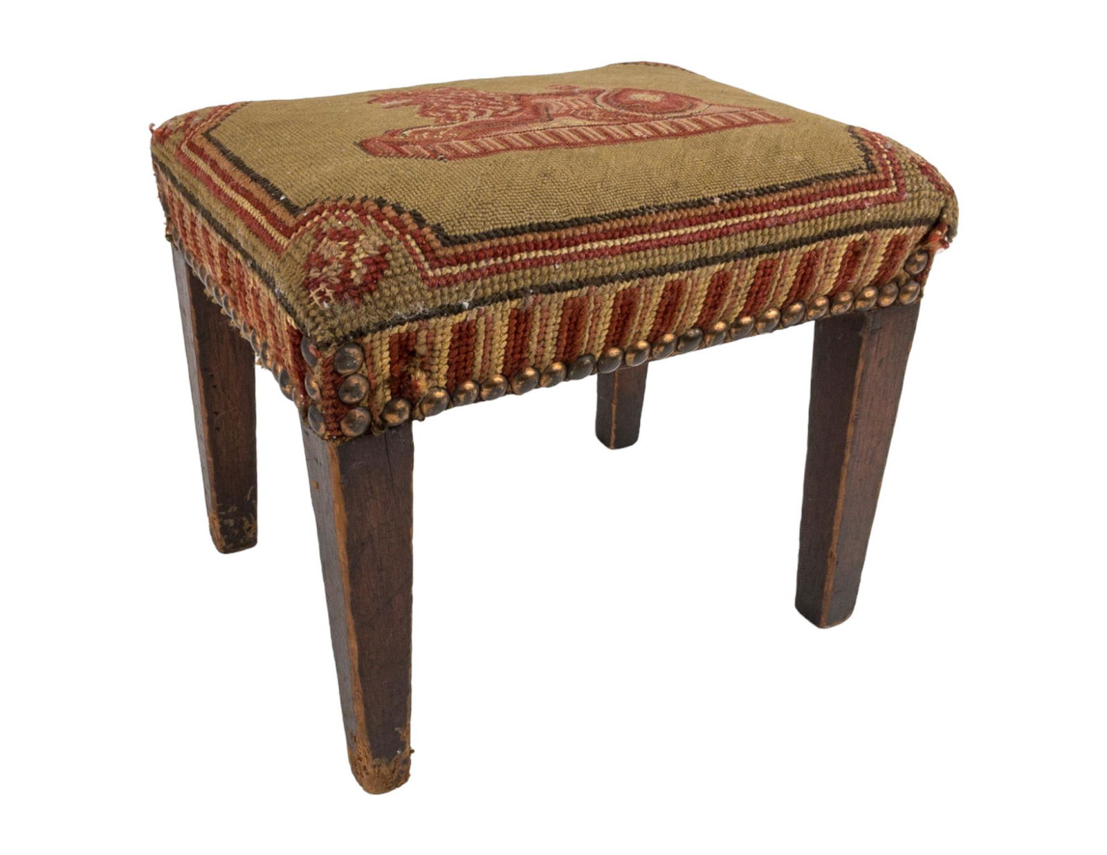 Antique Lion Needlepoint Foot Stool (1 of 13)