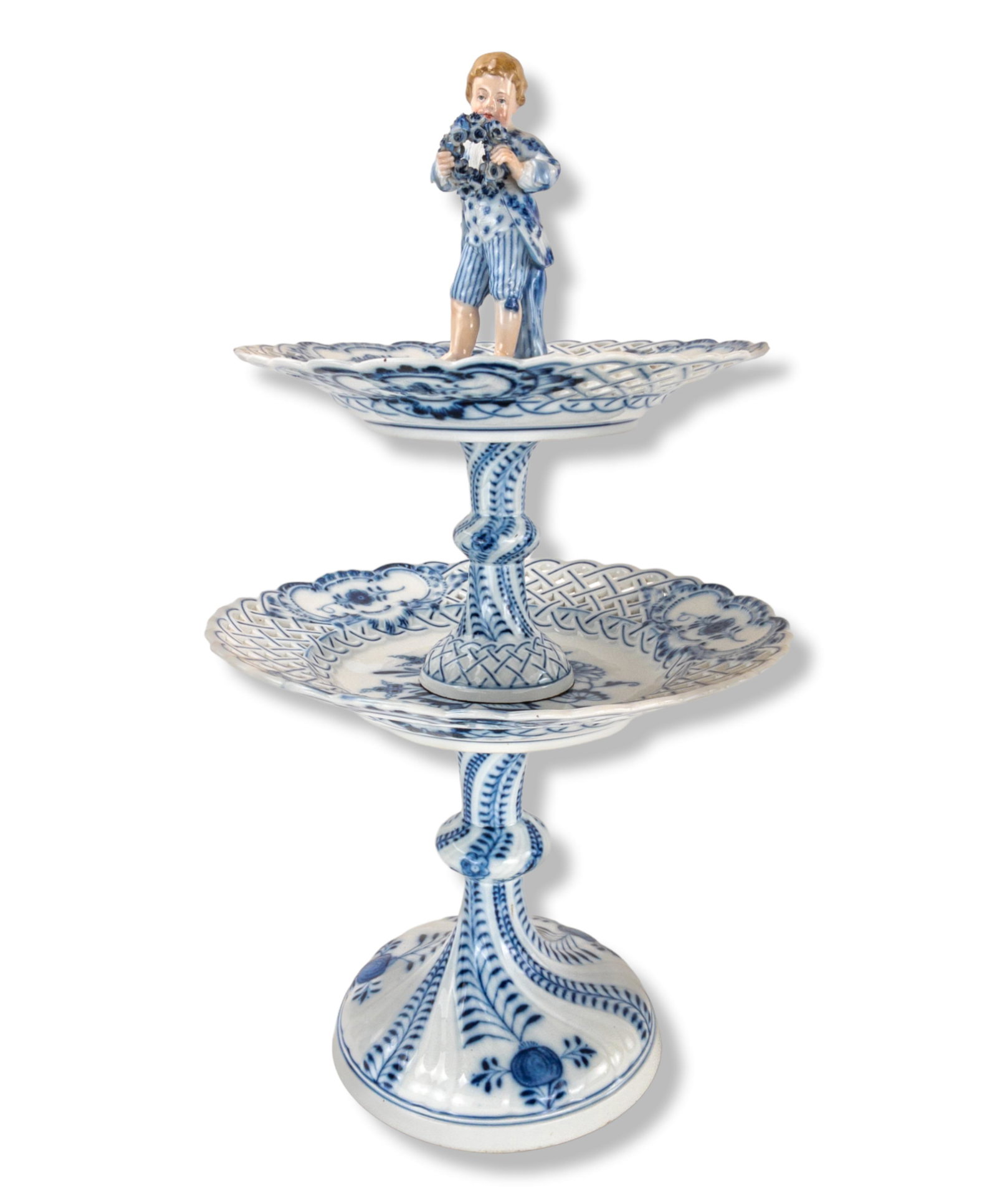 Meissen Porcelain Blue Onion Two-Tiered Pierced Compote / Dessert Stand with child figure finial (1 of 13)