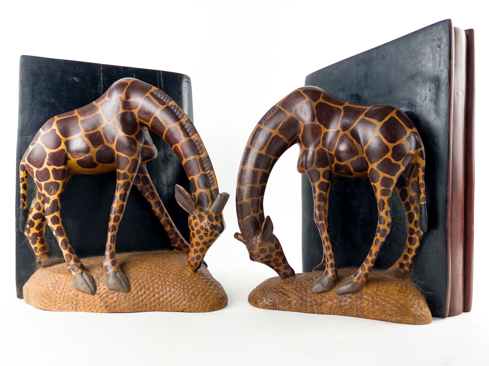 Oversized hand-carved solid wood giraffe book ends (1 of 9)