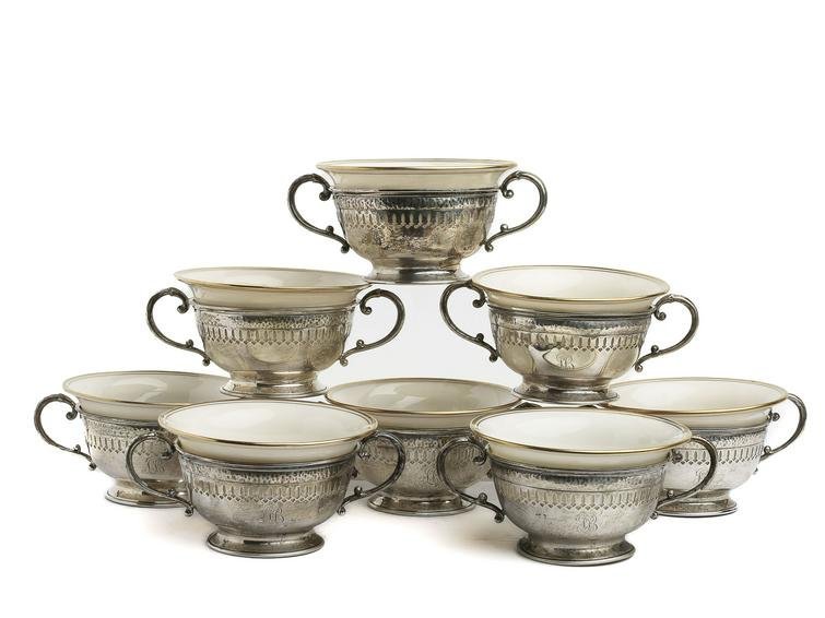 Set of (8) Lenox Cream Soup Bowls with Sterling Silver Holders, ca. 1910 (1 of 13)