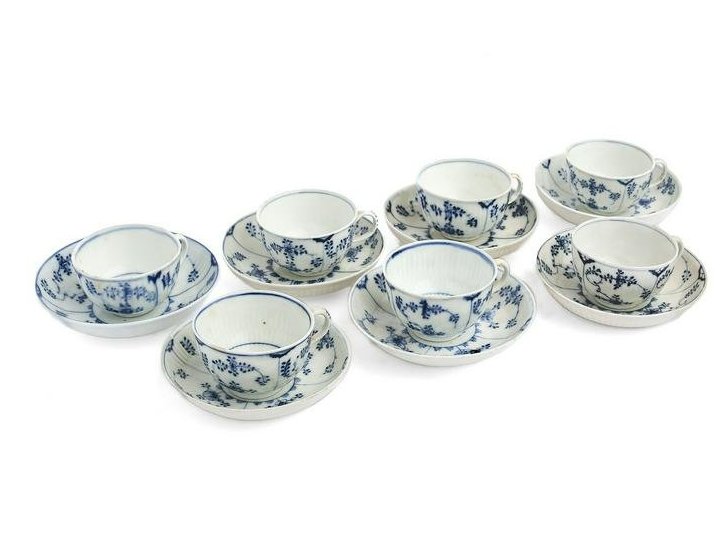 Set of (7) Antique Meissen Teacups and Saucers (1 of 8)
