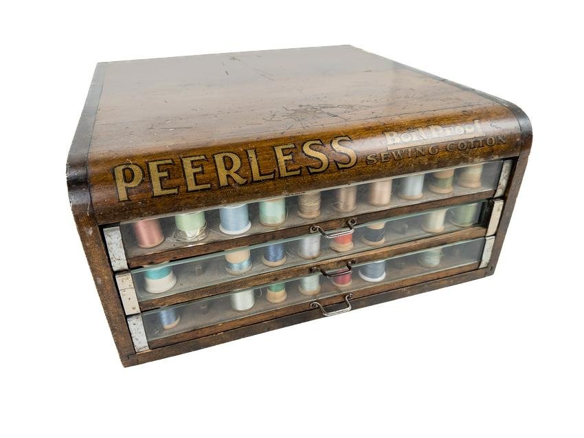 Peerless Boil Proof Sewing Cotton Wooden Box, ca. 1900-1920s (1 of 20)