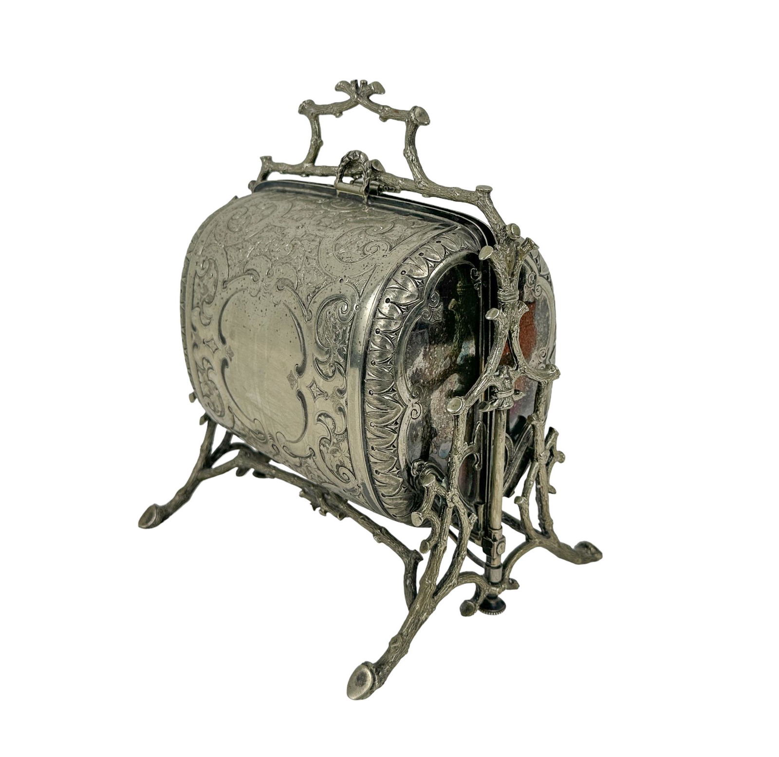 Antique Victorian Silver Plate Twig Motif Folding Biscuit Box (1 of 15)