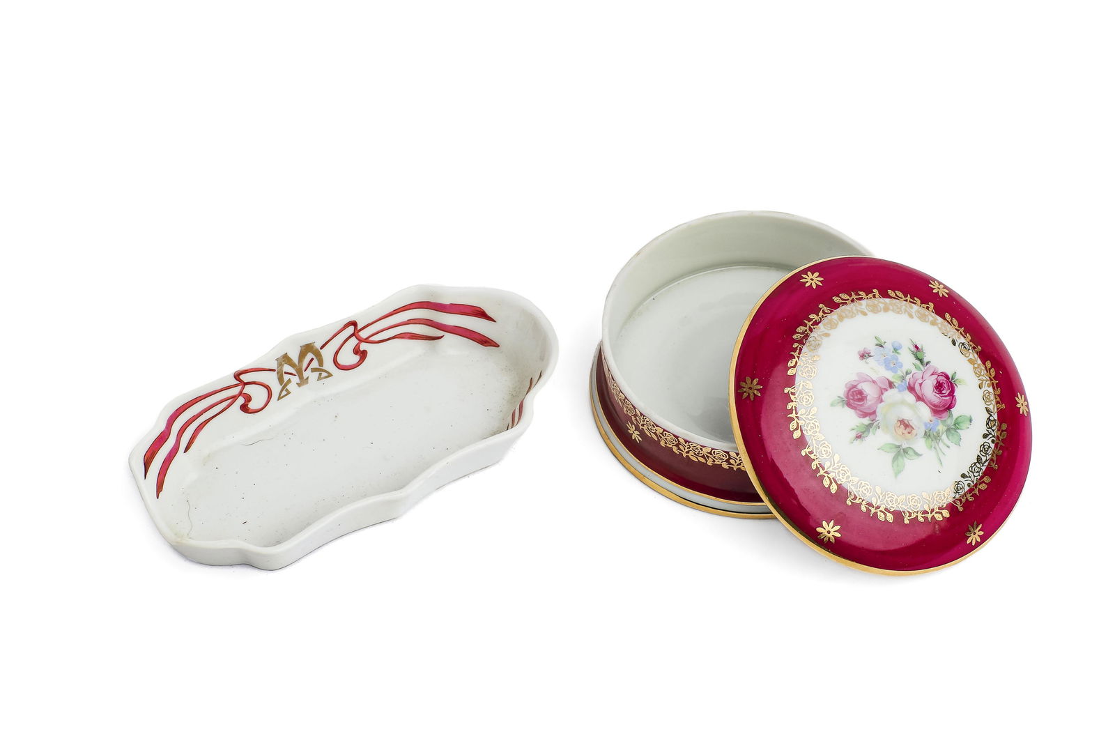 Limoges Red Accented Lidded Box and Maxim's Paris Small Dish or Ashtray (1 of 8)