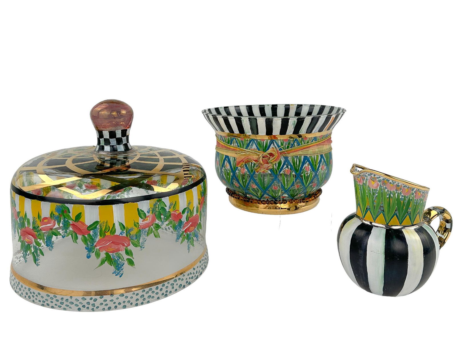 Mackenzie Childs Painted Glass, 3 pcs (1 of 9)