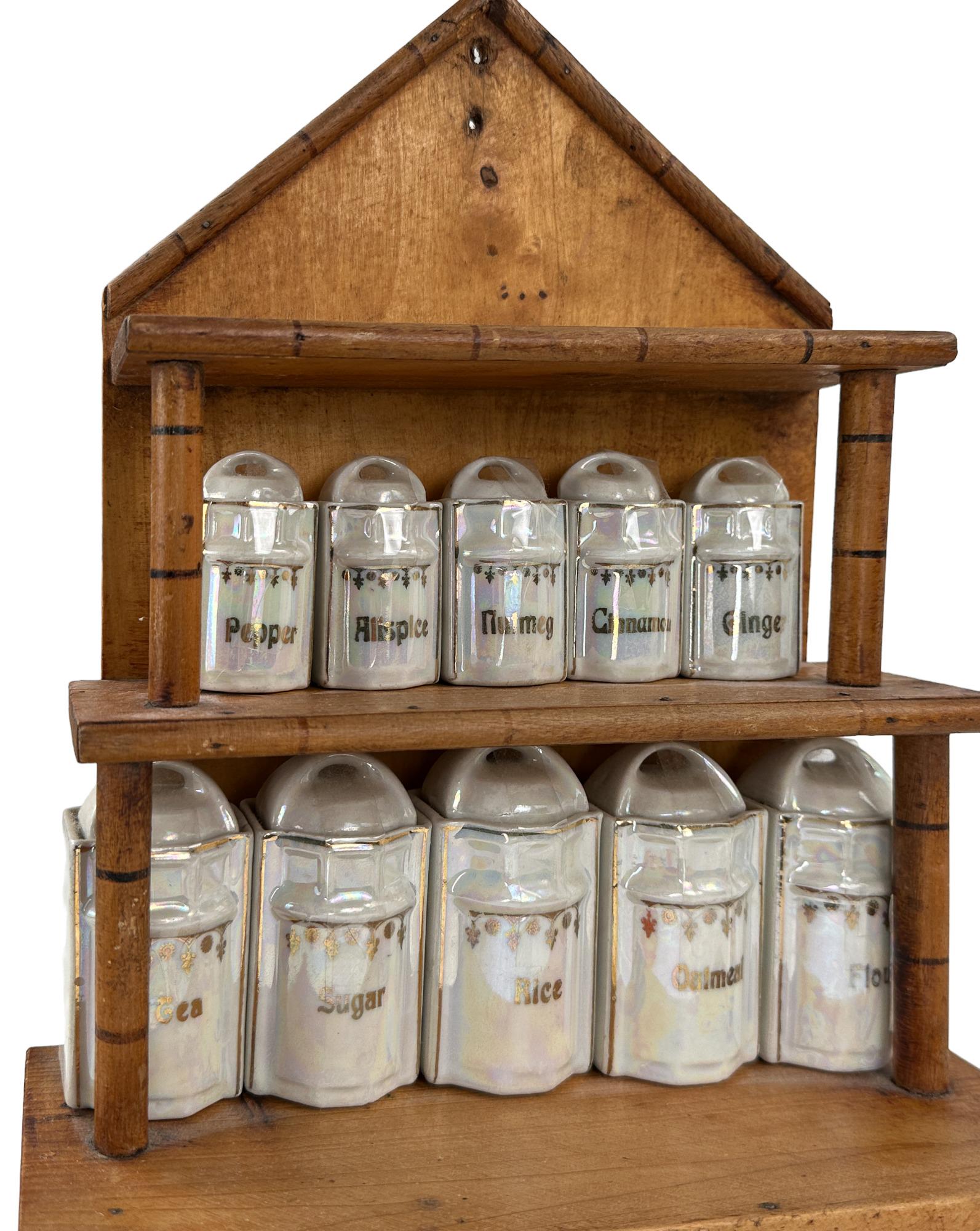 Antique Miniature German White Block Lusterware Canister Set (1 of 10)