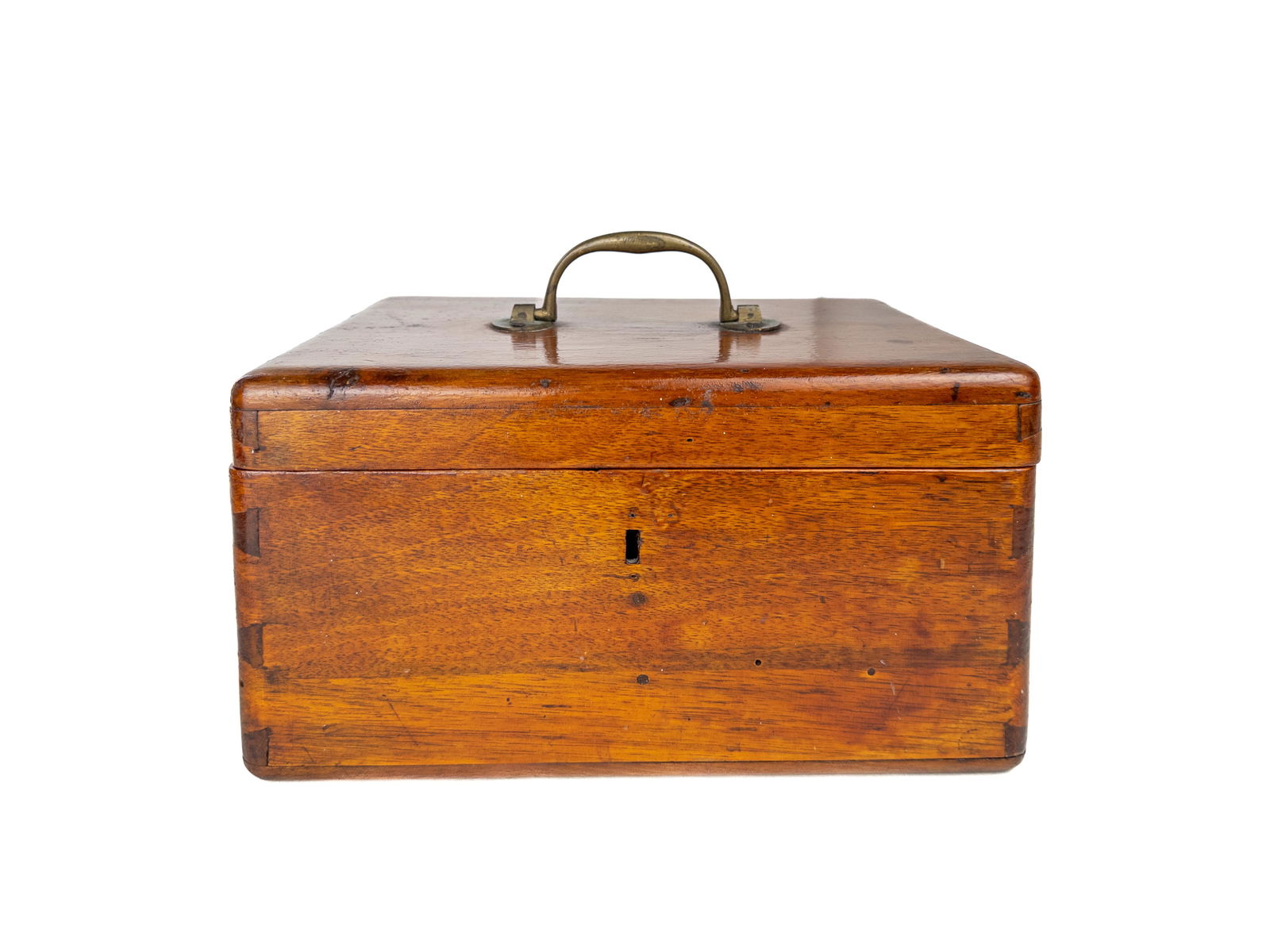 Antique Dovetailed Brass and Wood Box with Lock and Key (1 of 16)
