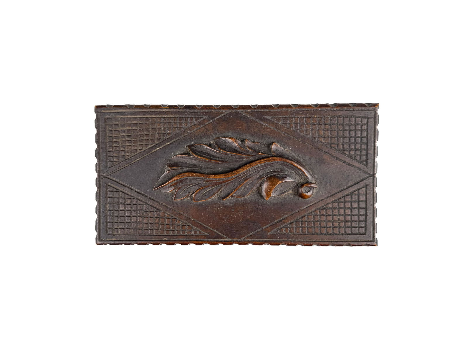 Small Antique Hand-Carved Wooden Box with Feather Decoration (1 of 11)