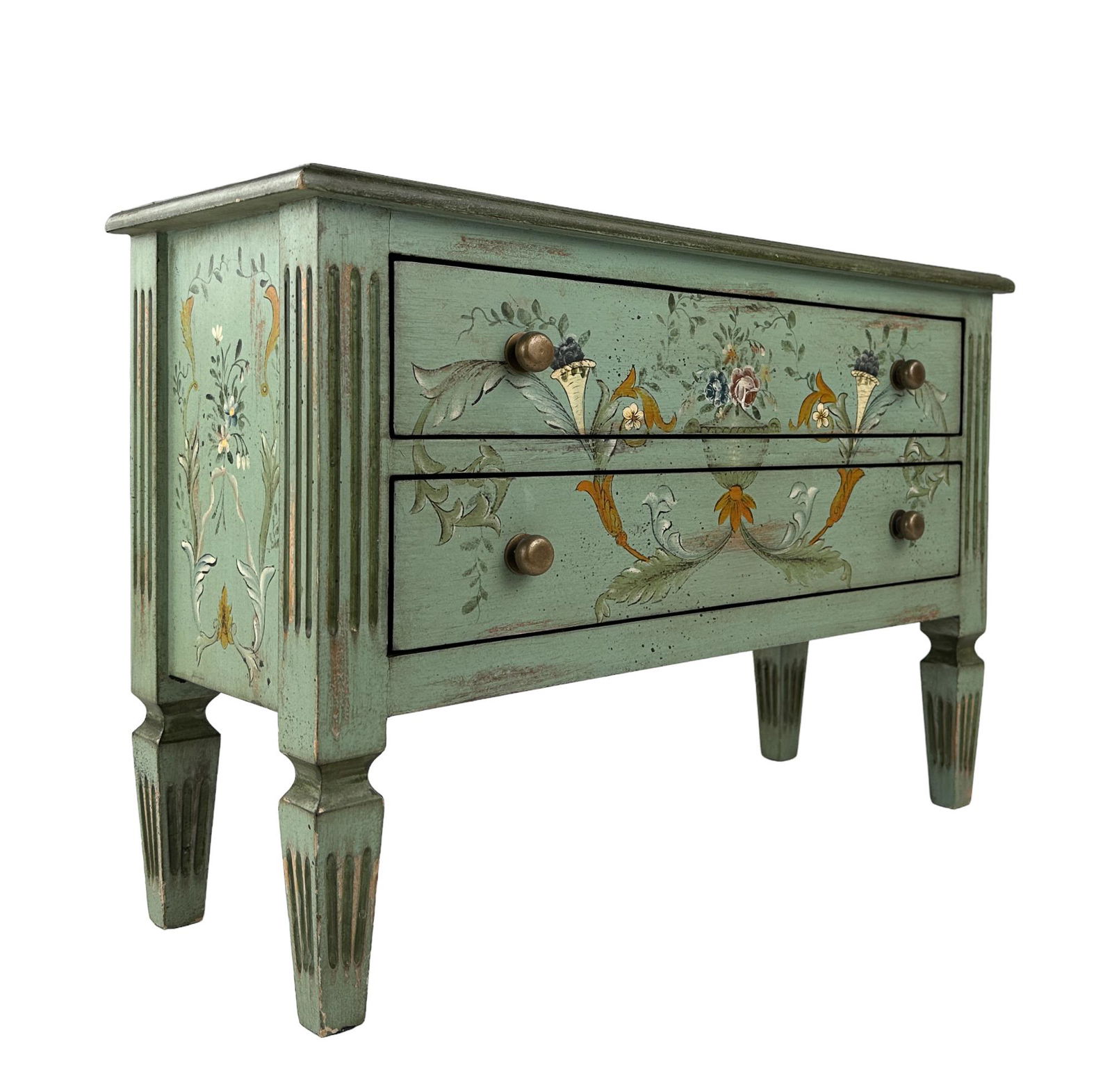 Hand Painted Green Two Drawer Small Side Table (1 of 13)