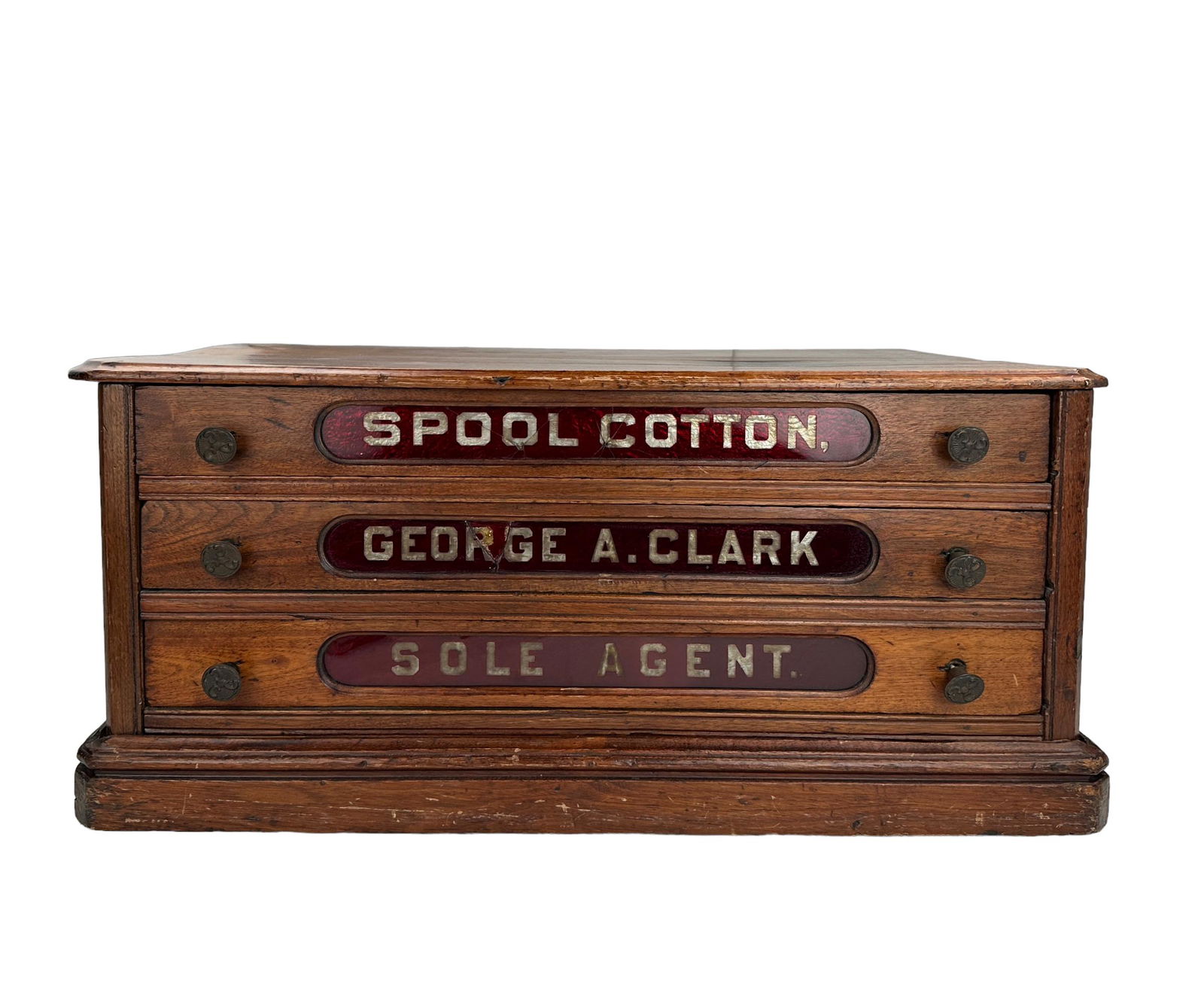 Antique George A. Clark Glass Front Three Drawer Spool Cabinet (1 of 15)
