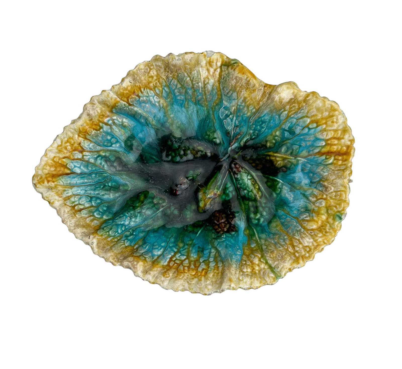 Rare Yellow and Blue Green Antique Majolica Leaf Plate (1 of 7)