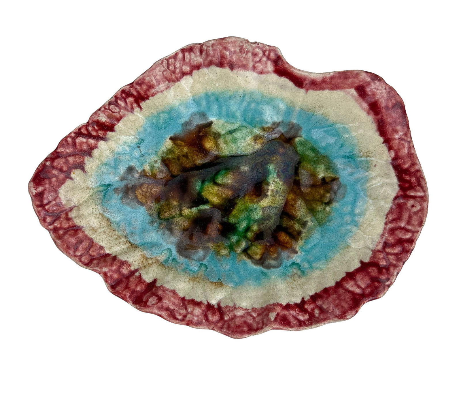 Antique Pink White and Light Blue Majolica Leaf Plate (1 of 9)