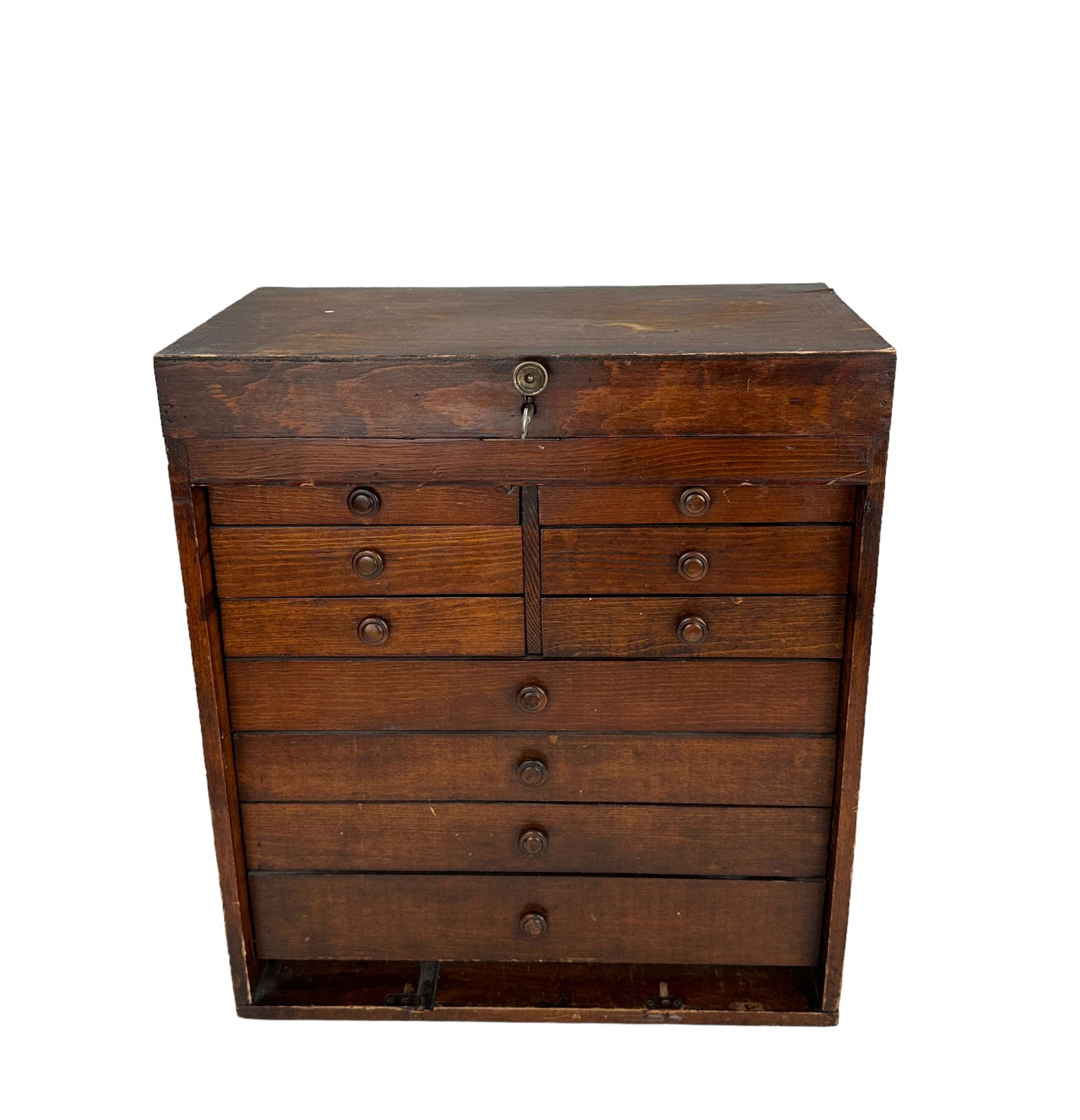 Antique Hard Wood Machinist Chest with Key (1 of 11)