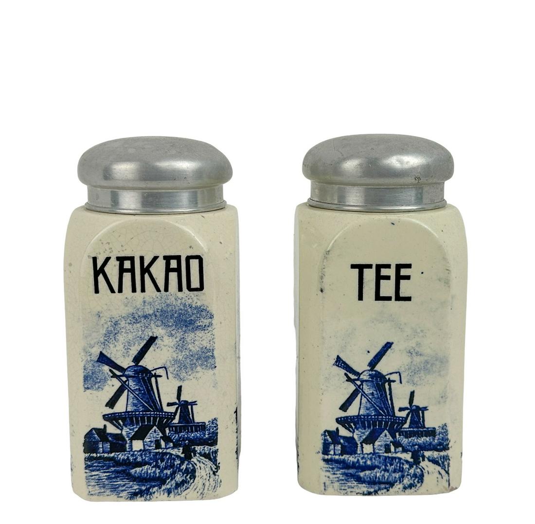 7" Tall of Antique German Windmill Staffel Ceramic And Aluminum Tea and Coco Canisters (1 of 10)