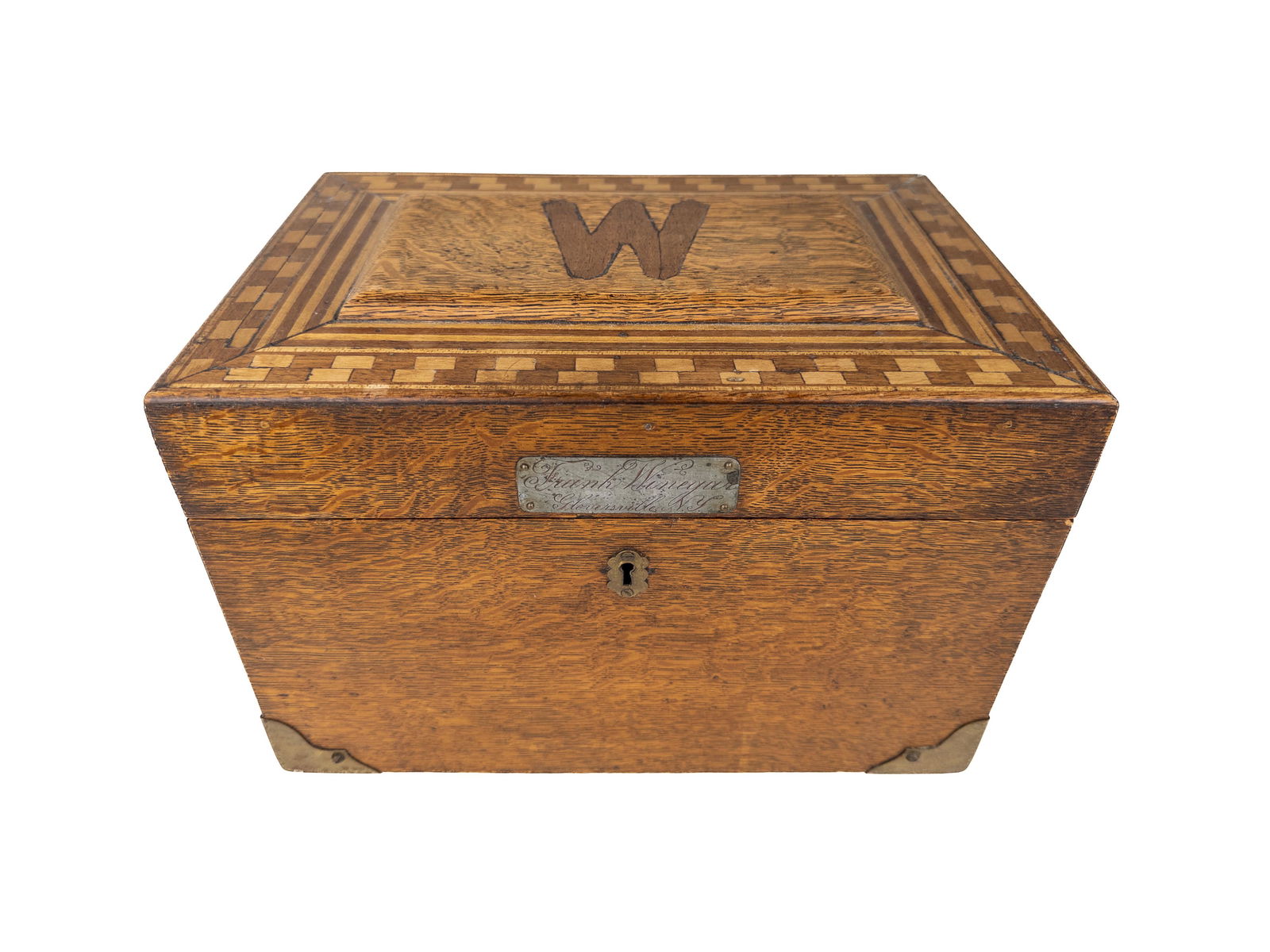 Antique 'W' Parquetry Quarter Sawn Oak Box (1 of 20)