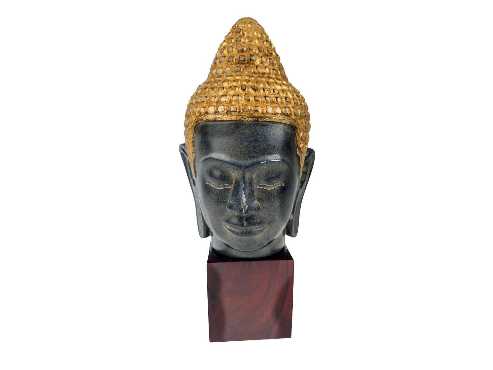 Angkorian Buddha Head, Cambodian Buddha: From the second half of the 20th century. Cambodian / Angkorian Buddha Head or Bust. Dimensions Width: 6" Depth: 5" Height: 11 3/4"