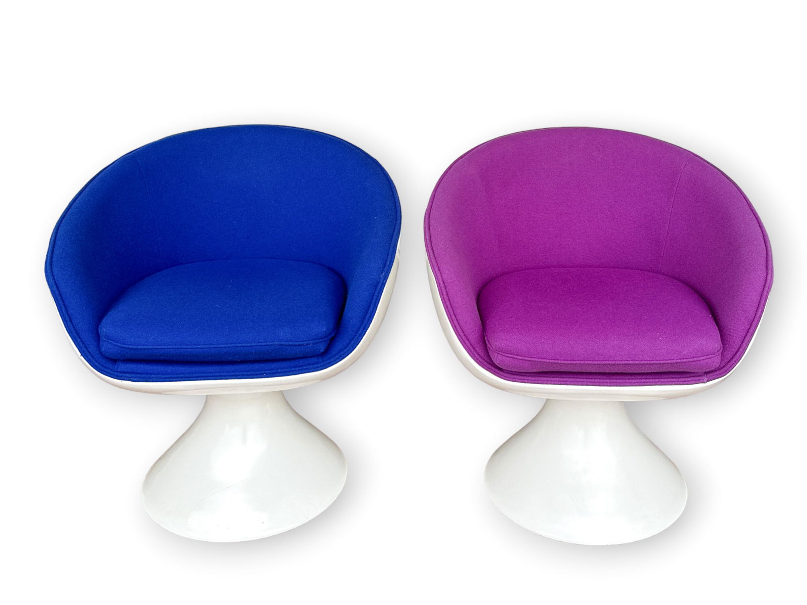 Pair, Chromcraft Fiberglass Swivel Chairs, Bubble Chairs: Pair of Chromcraft, Spaceage, Bubble Chairs. Fiberglass base, swivel chairs reupholstered in Maharam Tonus by Kvadrat and freshly enameled. Measures:W. 27 in; H. 30 in; D. 24 in;Seat H. 19 in;