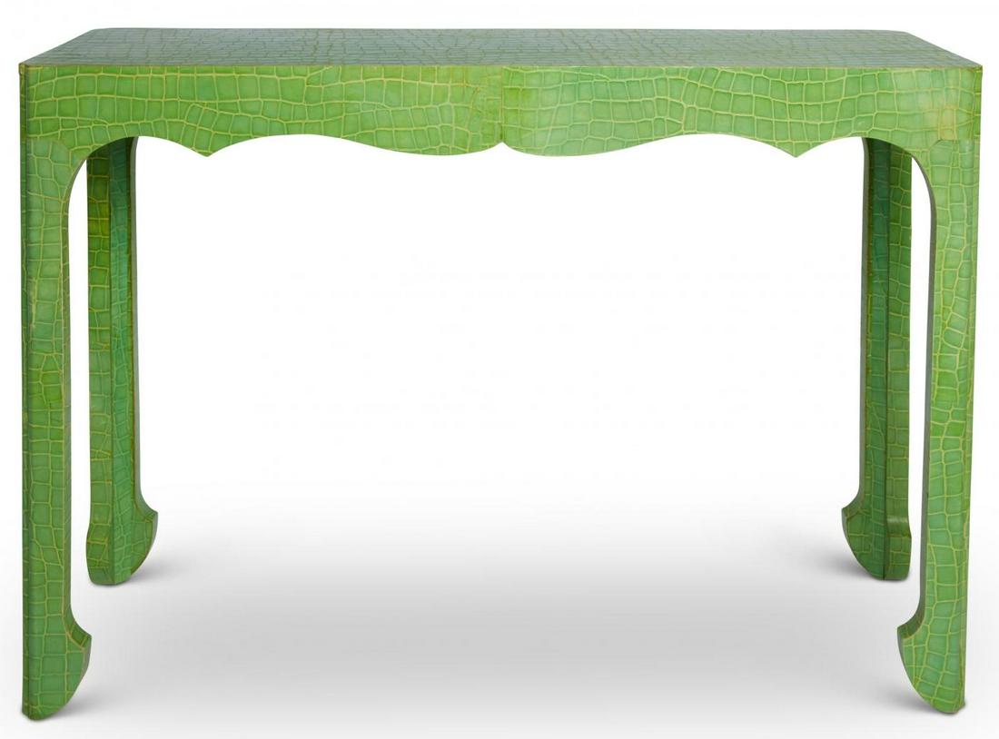 Chinoiserie Console Wrapped in Faux Crocodile, Style of Jean Michel Frank (1 of 3)