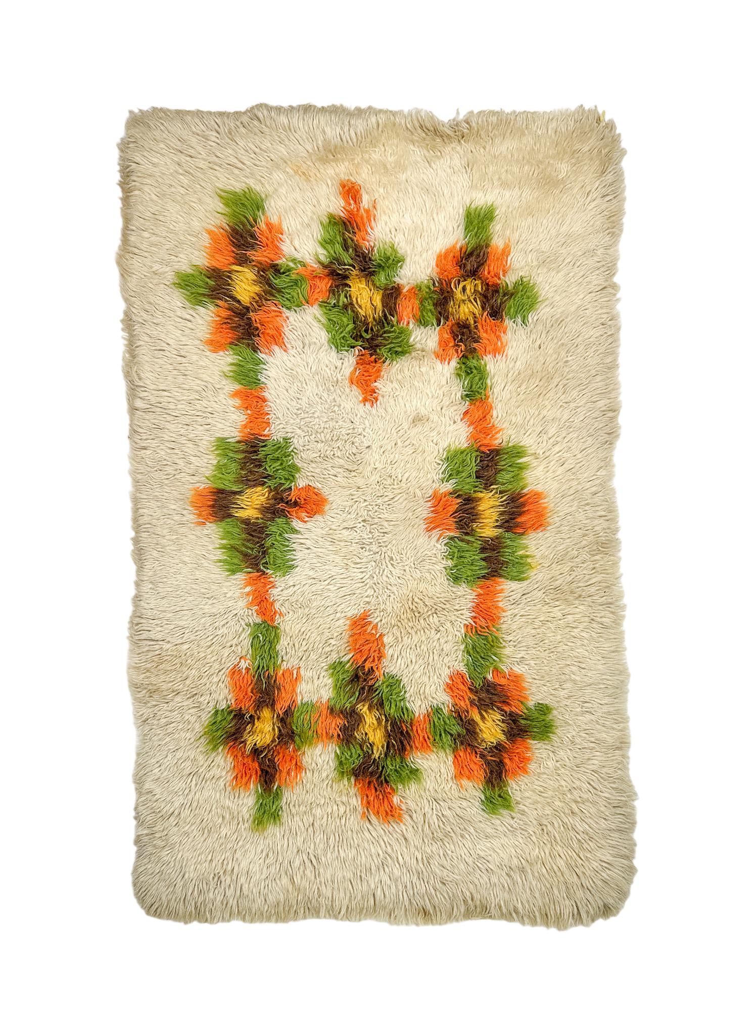 White, Orange And Green Felted Wool Shag Rug (1 of 15)