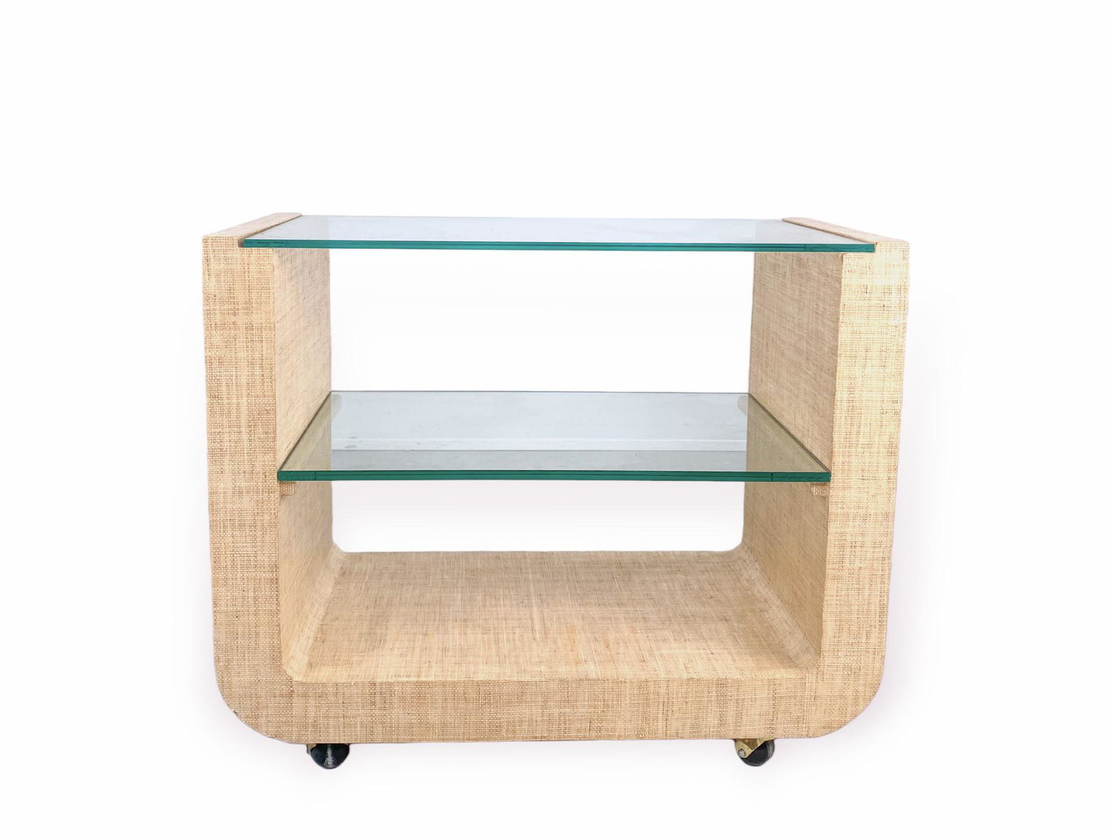 Karl Springer Two Tiered Linen Covered Side Table (1 of 9)