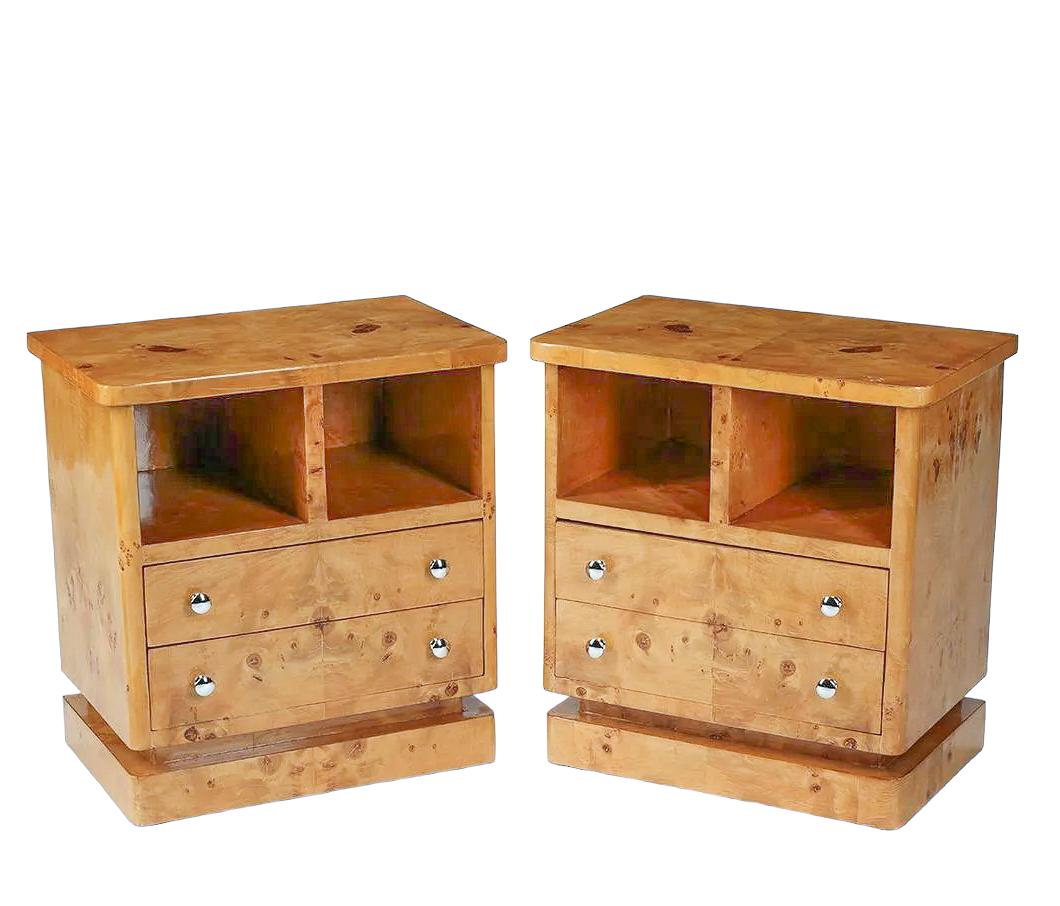 Pair Art Deco Birds Eye Maple Side Tables (1 of 3)