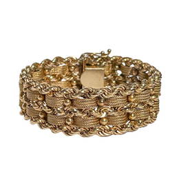 14K Gold Woven Rope Chain, and Ball, Bracelet 7.5"L