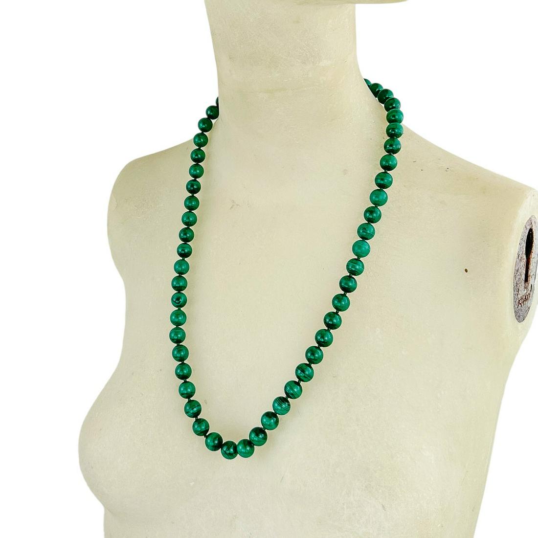 Beautiful Malachite Bead Necklace: 26.5" Length with 0.7" Bead Diameter