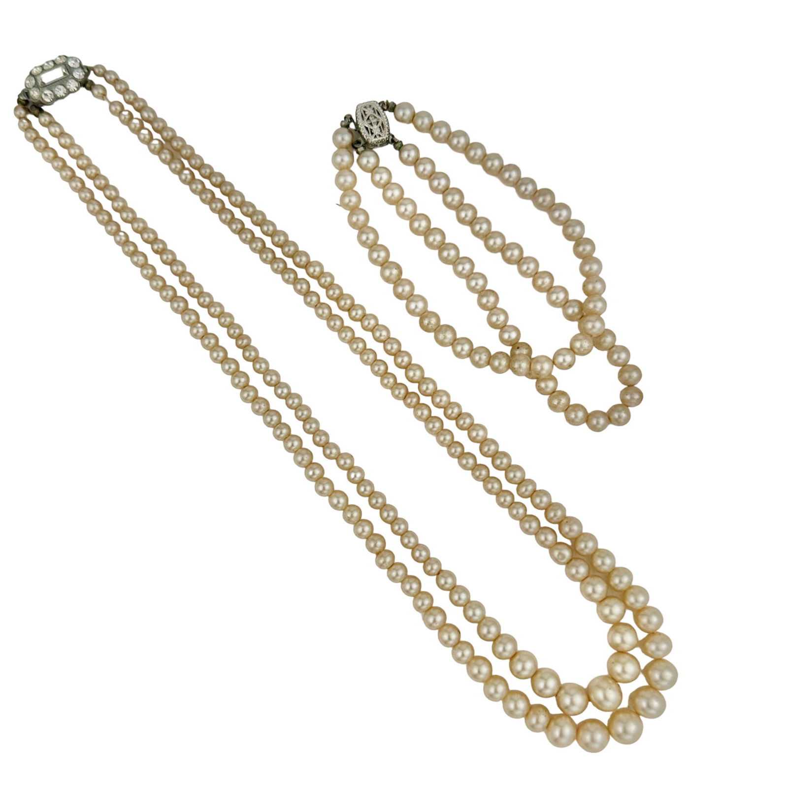 Antique Double Stranded Pearl Necklace And Bracelet.