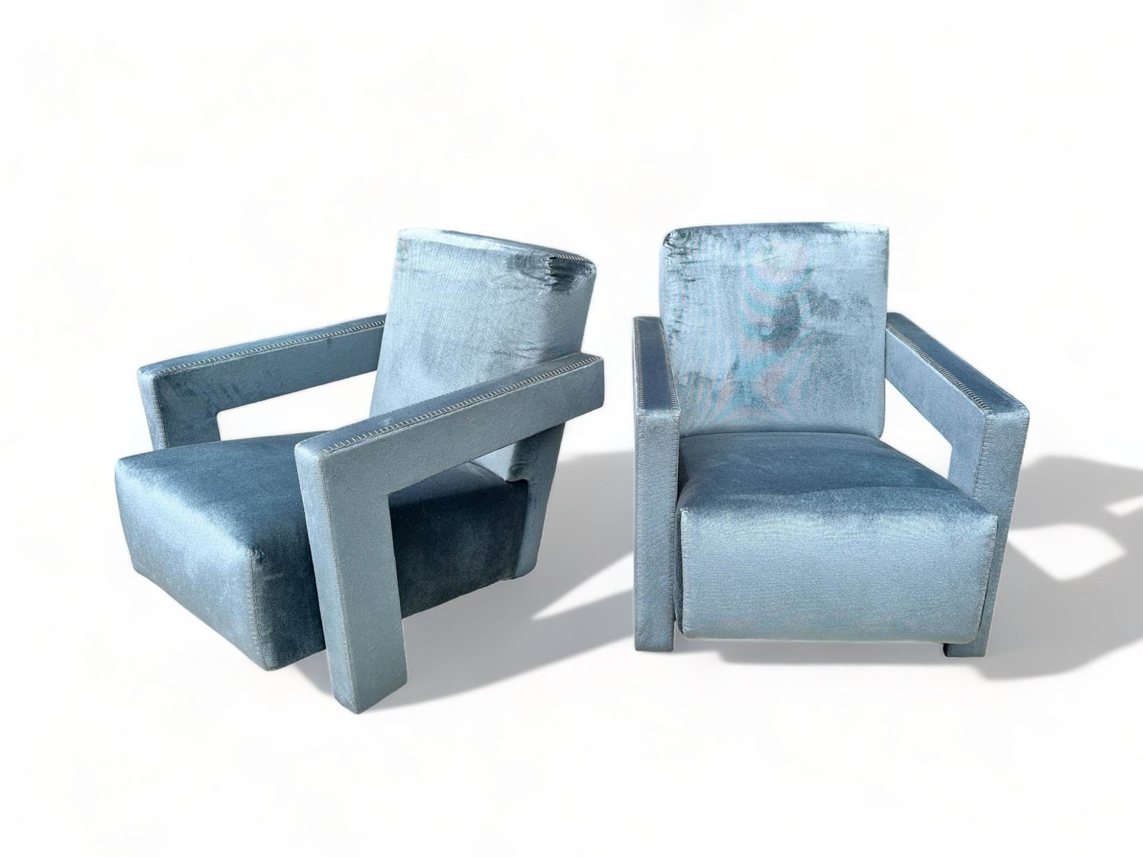 Cassina Reitveldt Utrecht Armchairs In Blue Velvet with Blanket Stitching (1 of 20)