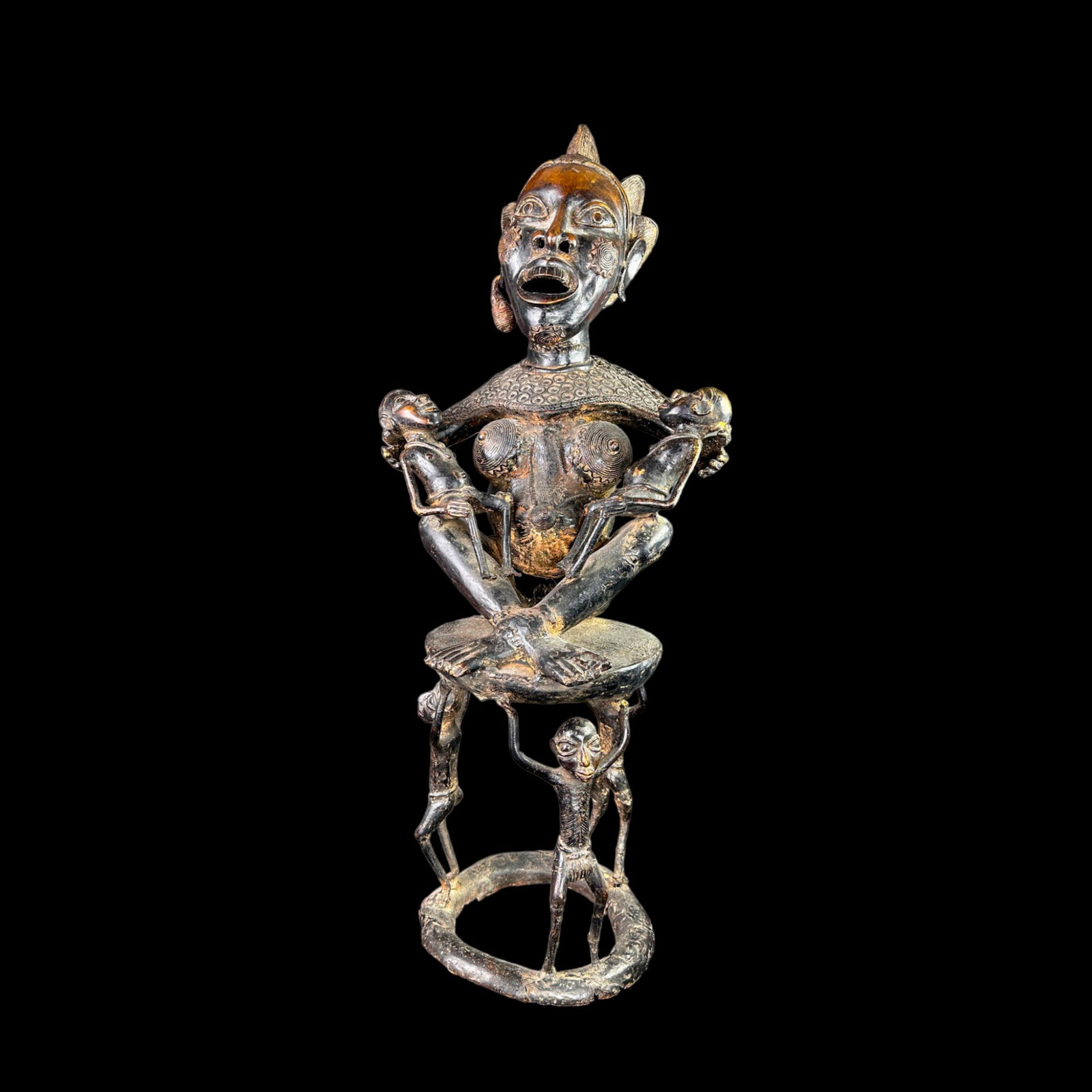 Impressive Bamileke or Tikar Bronze Maternity Sculpture, Cameroon, Africa:  31" Tall (1 of 16)