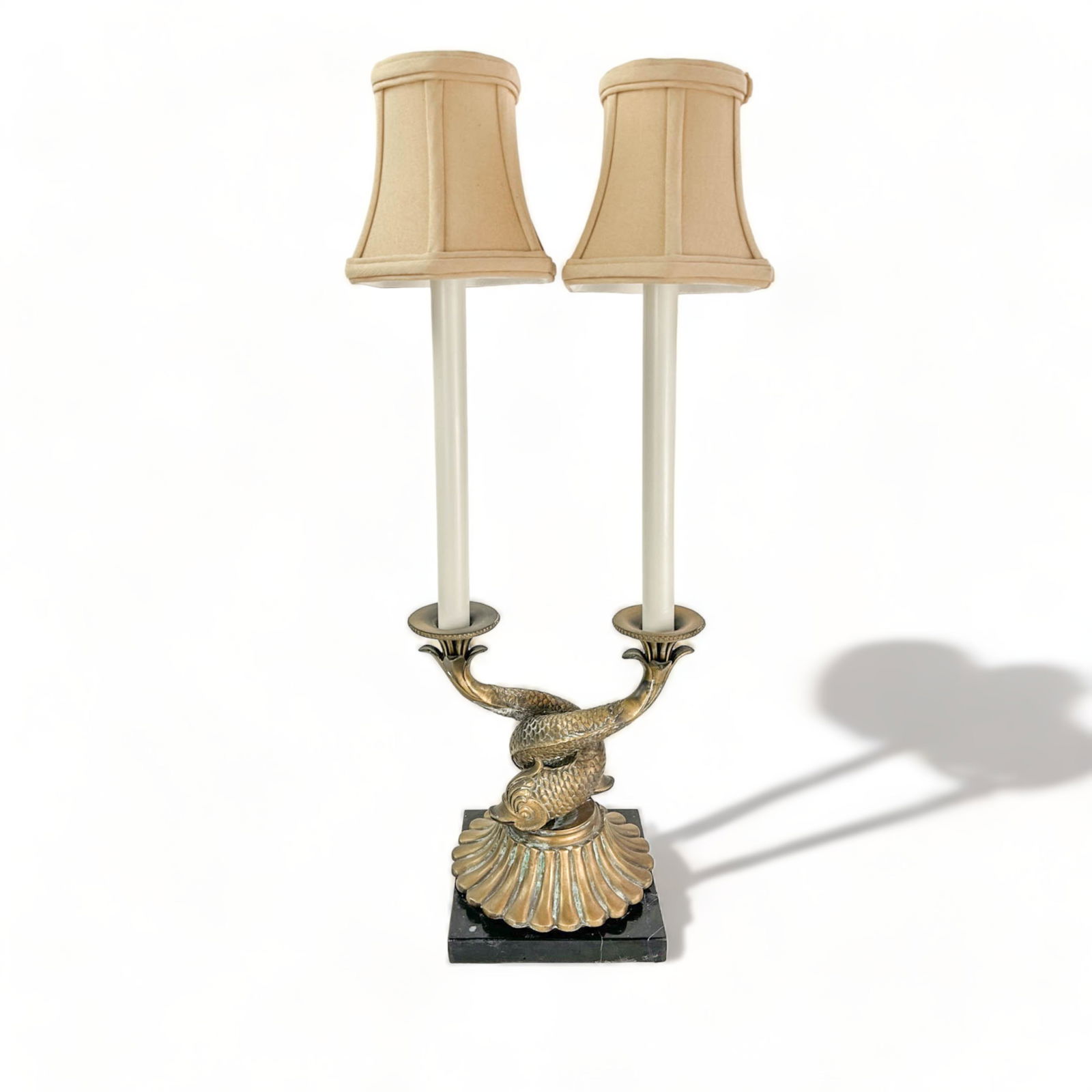 Brass Double Koi Fish Candlestick Lamp With Black Marble Base (1 of 8)