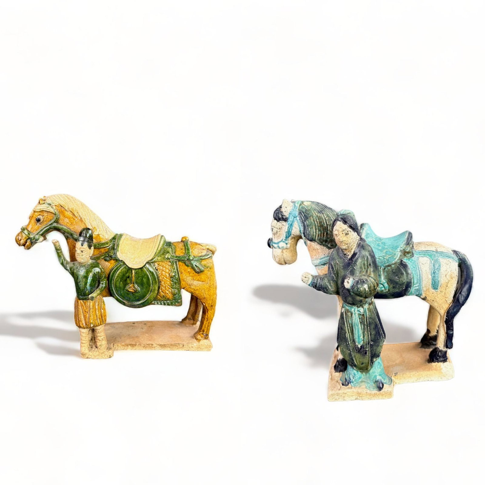 Chinese Ming, Sancai Glazed Pottery of Horse with Groom, Two Pcs (1 of 18)