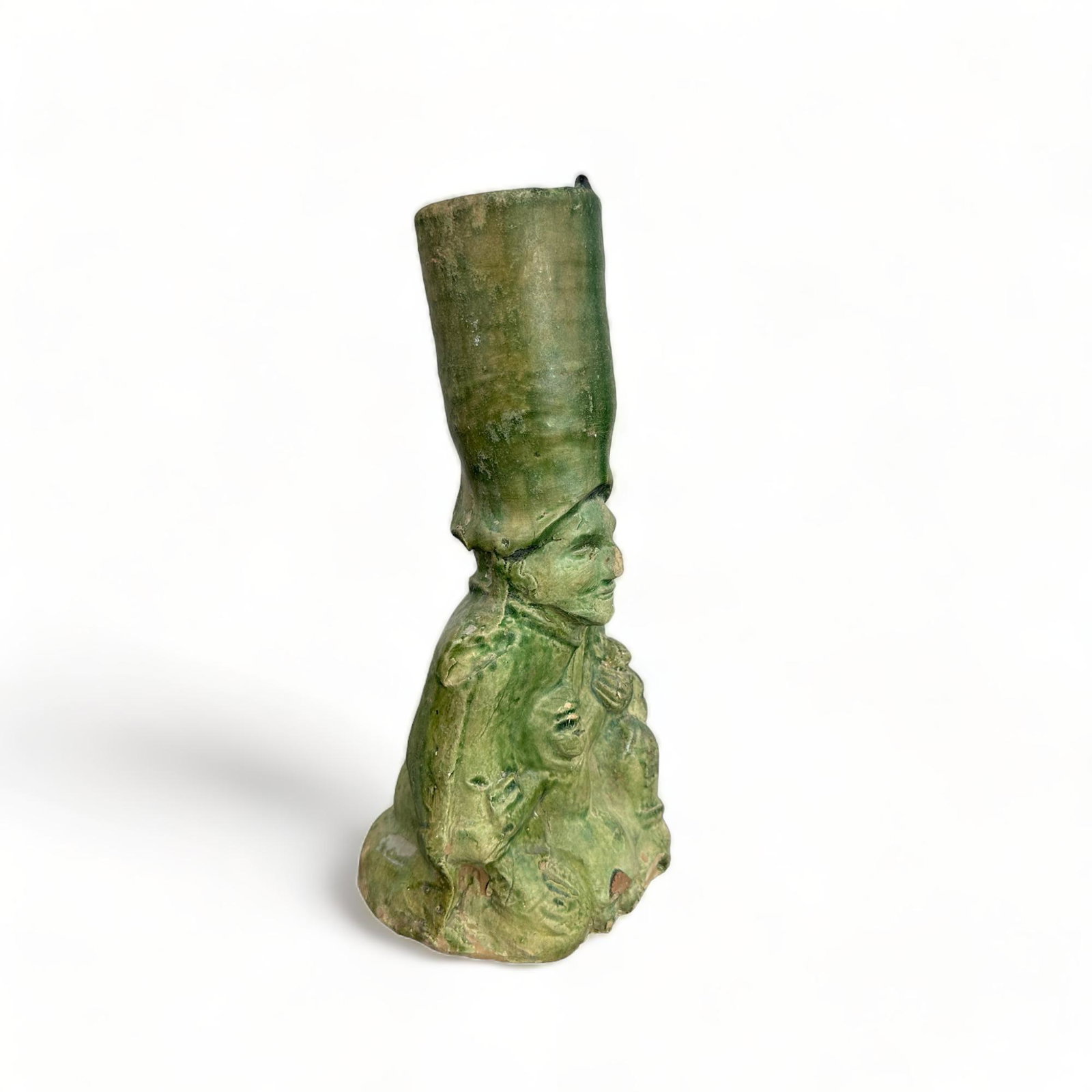 Chinese Han Terracotta and Green Lead Glaze, Figural Oil Lamp Base (1 of 9)