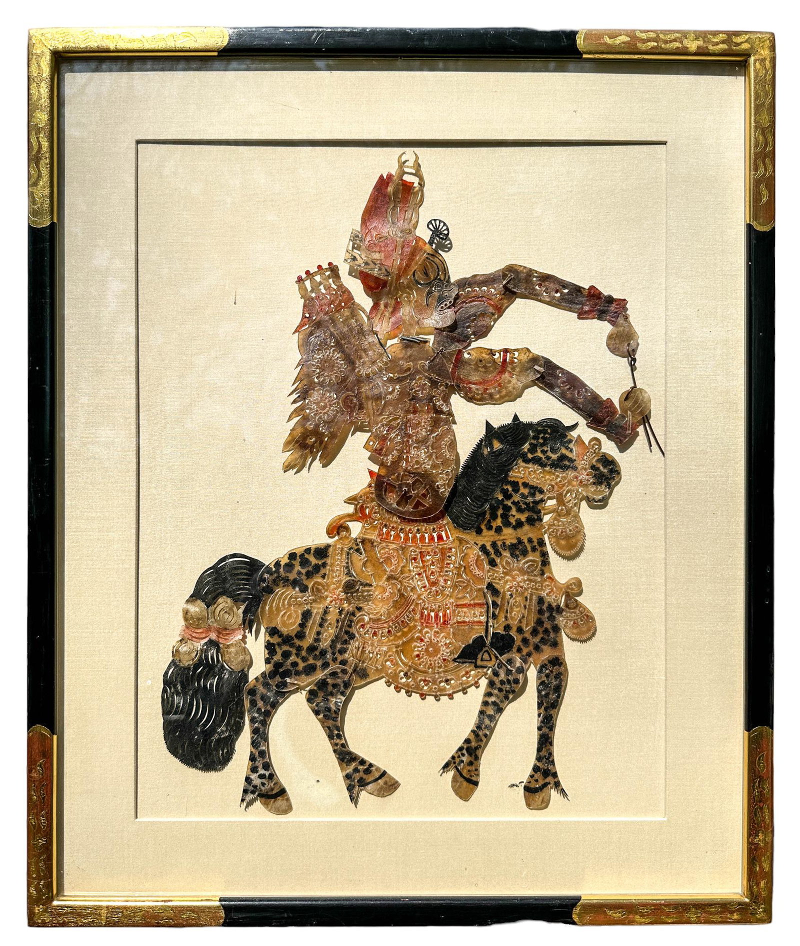 Chinese Qing Shadow Puppet, Emperor on Horseback (1 of 8)