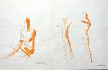 4th Pair Robert Freiman Watercolor And Pencil Male Figuratice Sketches (1 of 18)