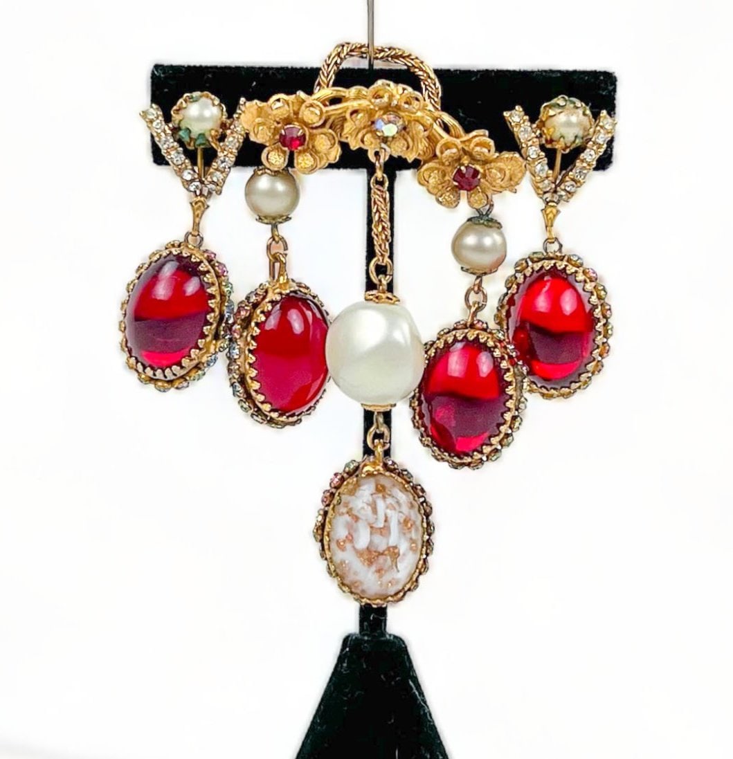 Vintage Denbe Hand Blown Glass and Rhinestone Earrings and Pendant Set (1 of 12)