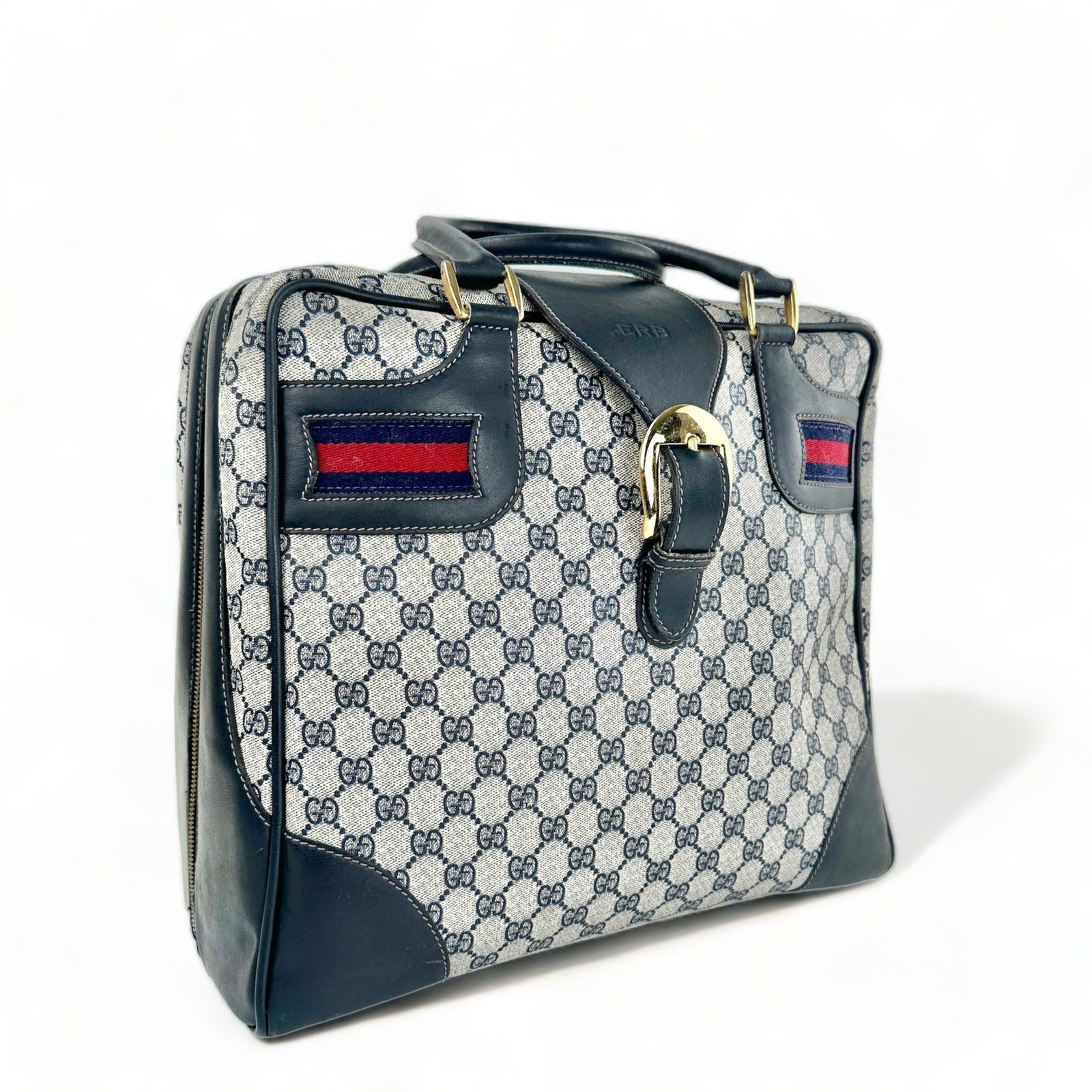Vintage Gucci Large Weekender Handbag Navy Blue And White Logo Canvas (1 of 14)