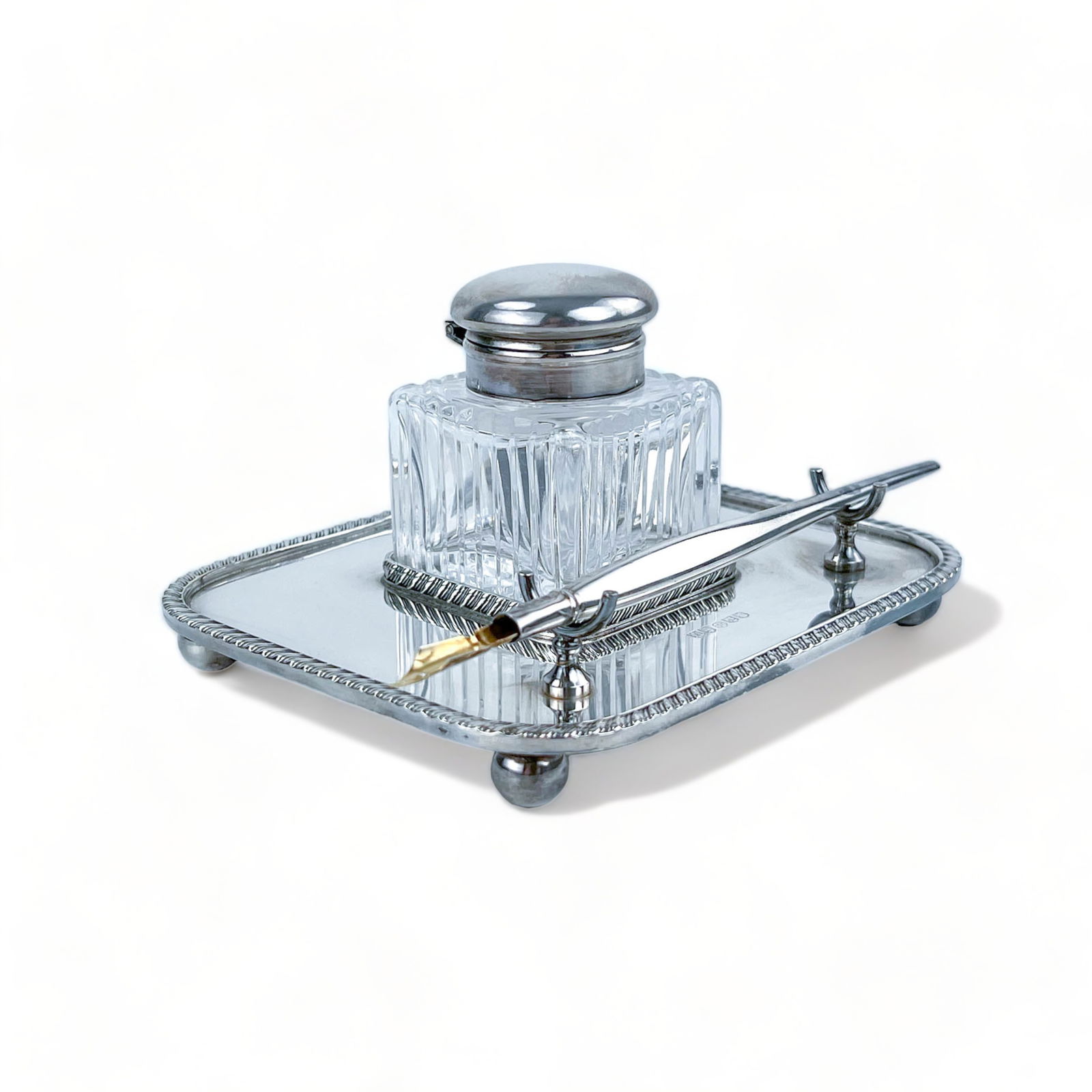 Antique English Silver and Crystal Inkwell (1 of 11)