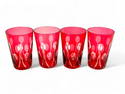 Antiqe Cranberry Etched Glass Tumblers, Deer and Dot