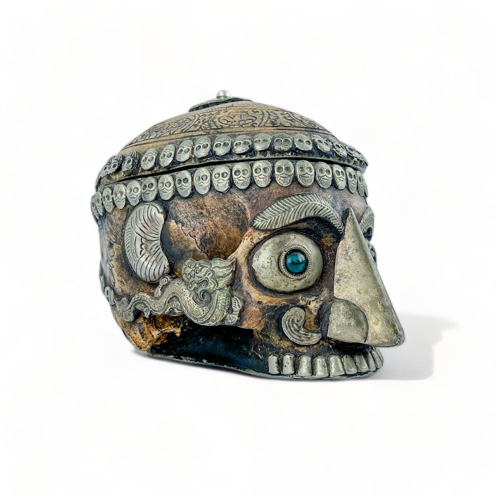 Tibetan Kapala Skull in Silver with Pearl on Top (1 of 20)